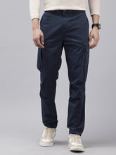 Men's Navy Blue Solid Cotton 7 Pockets Cargo Trouser